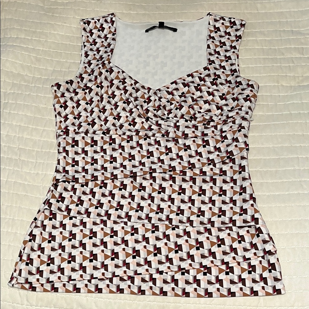 White House Black Market Multicolor Geometric Diamond Neck Top Ladies Size M - Picture 8 of 16